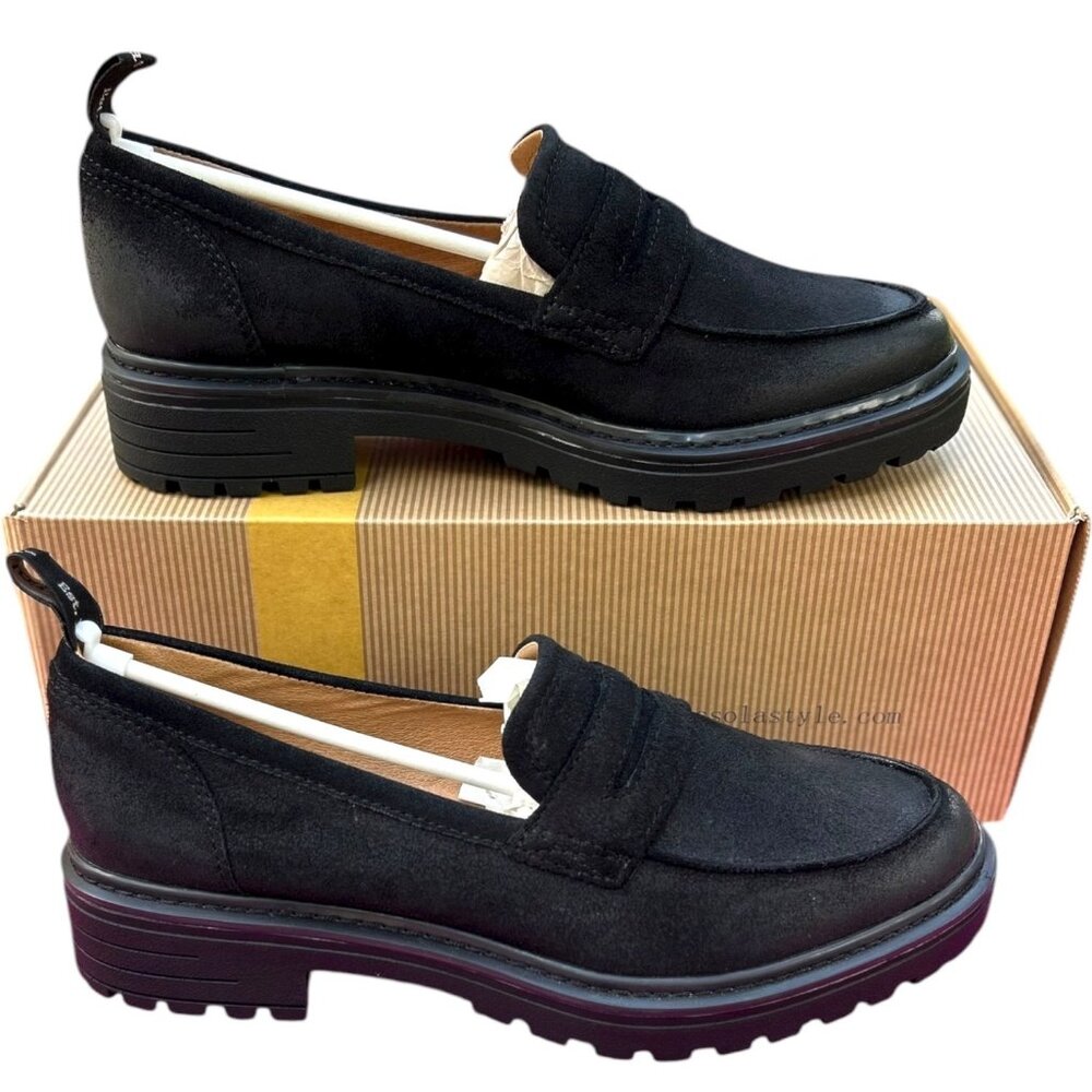 Bussola Black Suede Penny Loafer Size 38 - Retro Black Suede Loafers